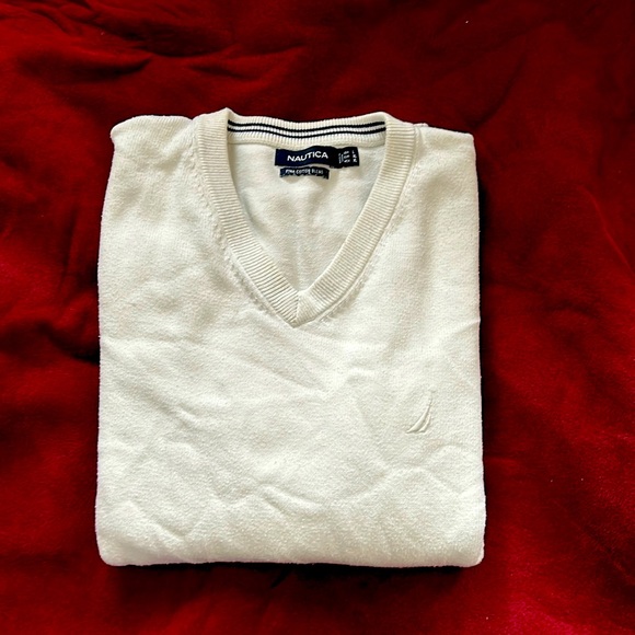 90'S Vintage Nautica V-neck cotton knit sweater, size L, men's cotton Green type dark green Vintage Second Hand main image 1